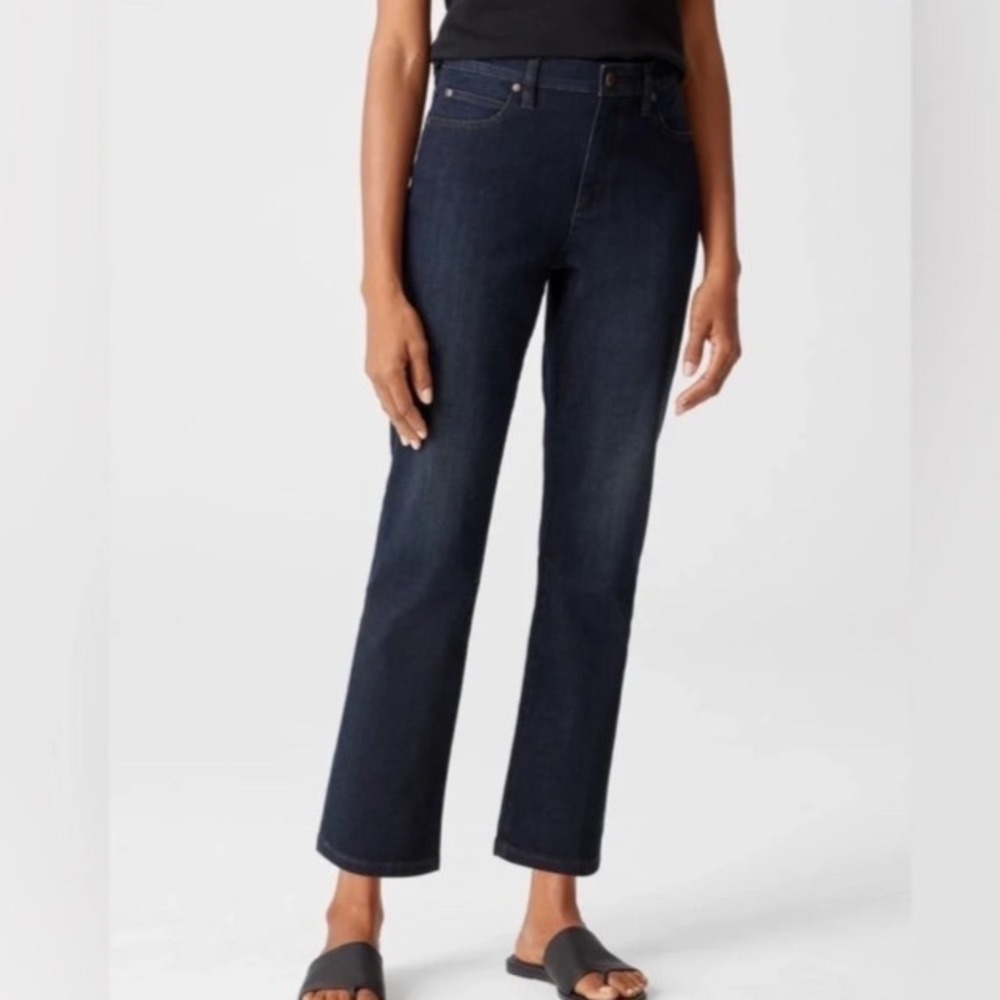 Eileen Fisher Straight Leg Jeans Dark Wash Large New Without Tags